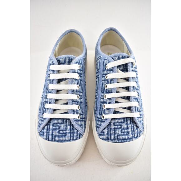 Fendi Domino Blue Denim FF Logo White Platform Logo Low Top Trainer Sneaker 37.5 - Picture 6 of 14